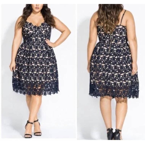 City Chic Dresses & Skirts - City Chic Knee Length Lace Fit & Flare So Fancy Dress Navy Blue  S / 16